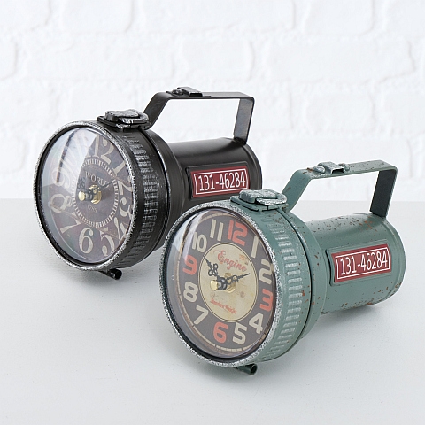 Table clock Taschenlampe, 2 ass., H 11 cm, Metal, Colour mix 1xAA