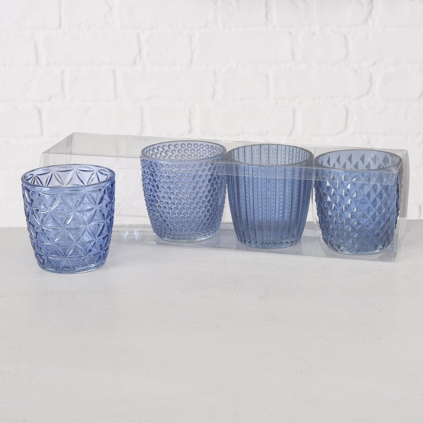 Windlicht set Marilu, 4 p., Rond, H 7,50 cm, Glas