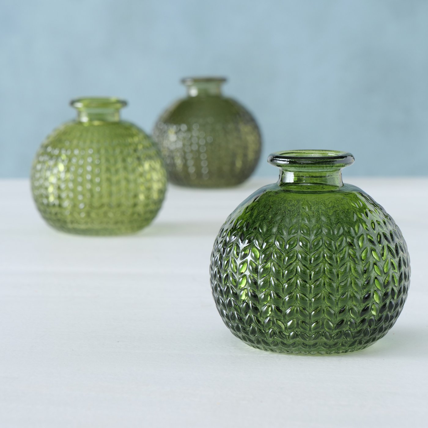 Vaasje Konya, 3 ass., H 8,00 cm, Glas, Groen
