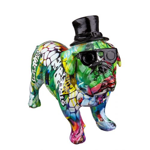 Beeld Mopshond Poly Street Art met hoed en bril-klein