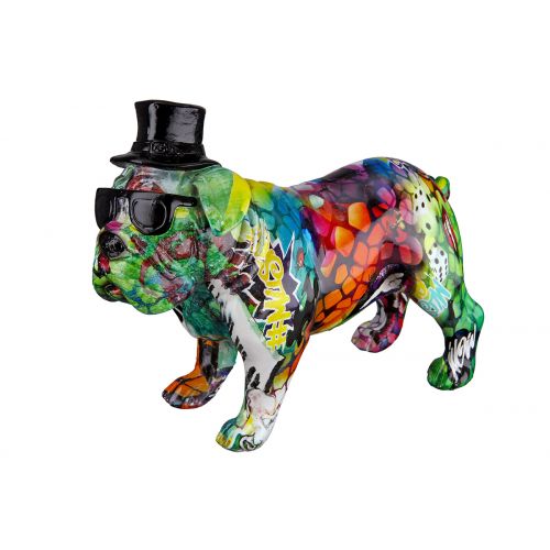 Beeld Mopshond Poly Street Art met hoed en bril-middel