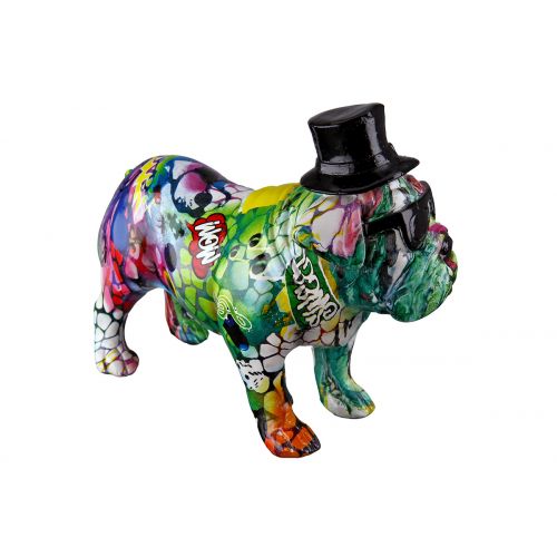Beeld Mopshond Poly Street Art met hoed en bril-middel - Afbeelding 2
