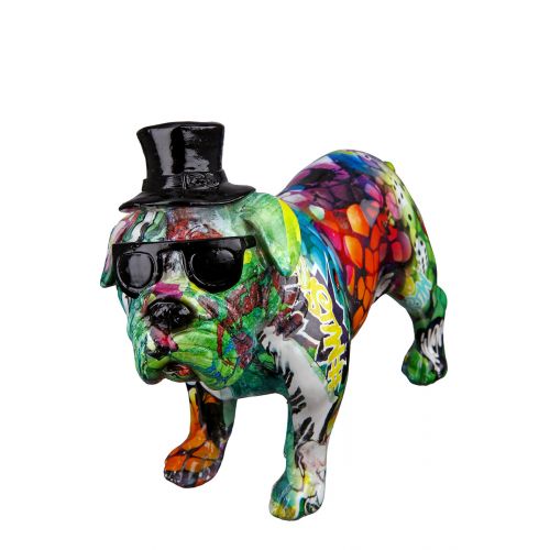 Beeld Mopshond Poly Street Art met hoed en bril-middel - Afbeelding 3