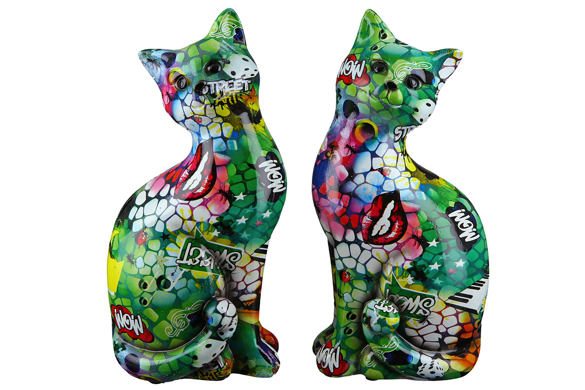 Beeld Poly zittende Kat Street Art 2 ass