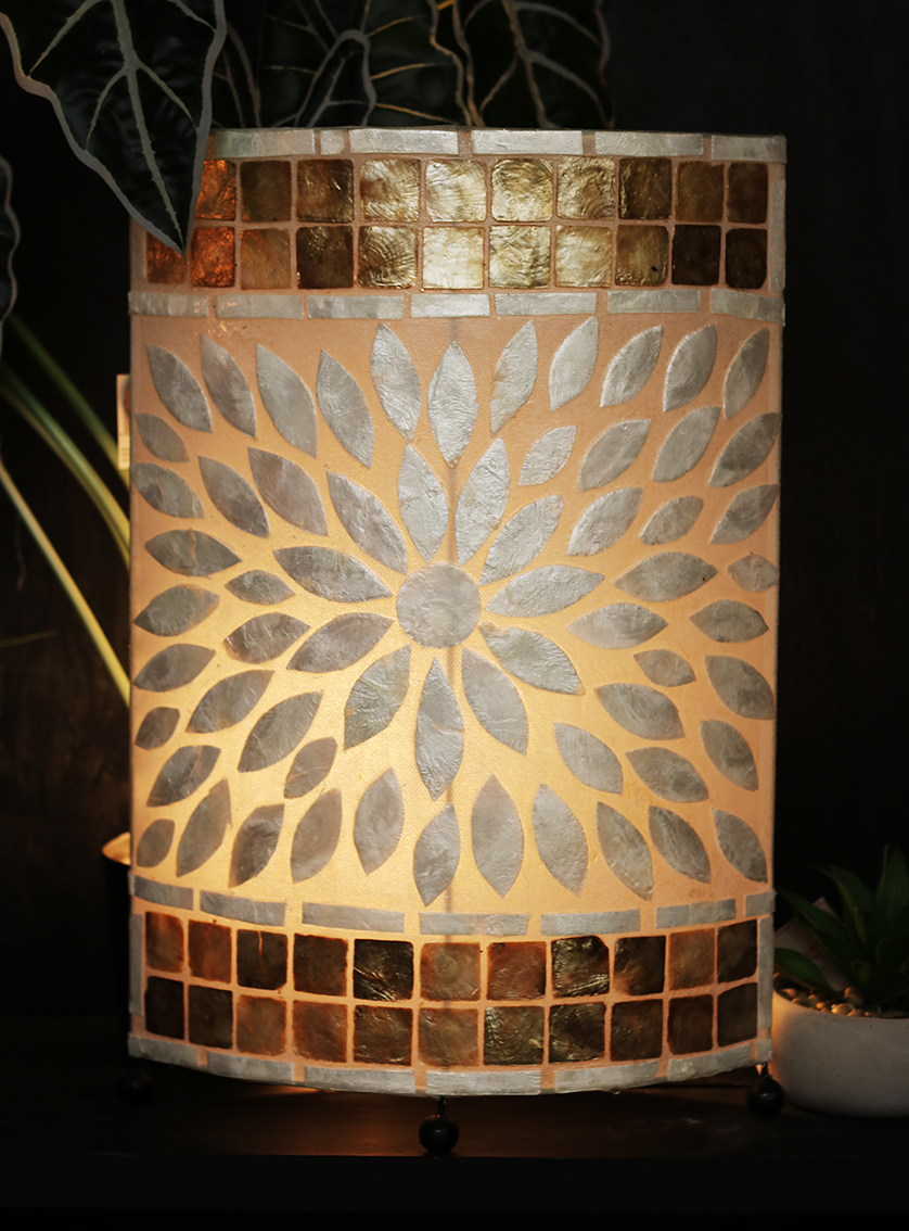 Capiz schelpenlamp 50cm wit (bloempatroon) handgemaakt