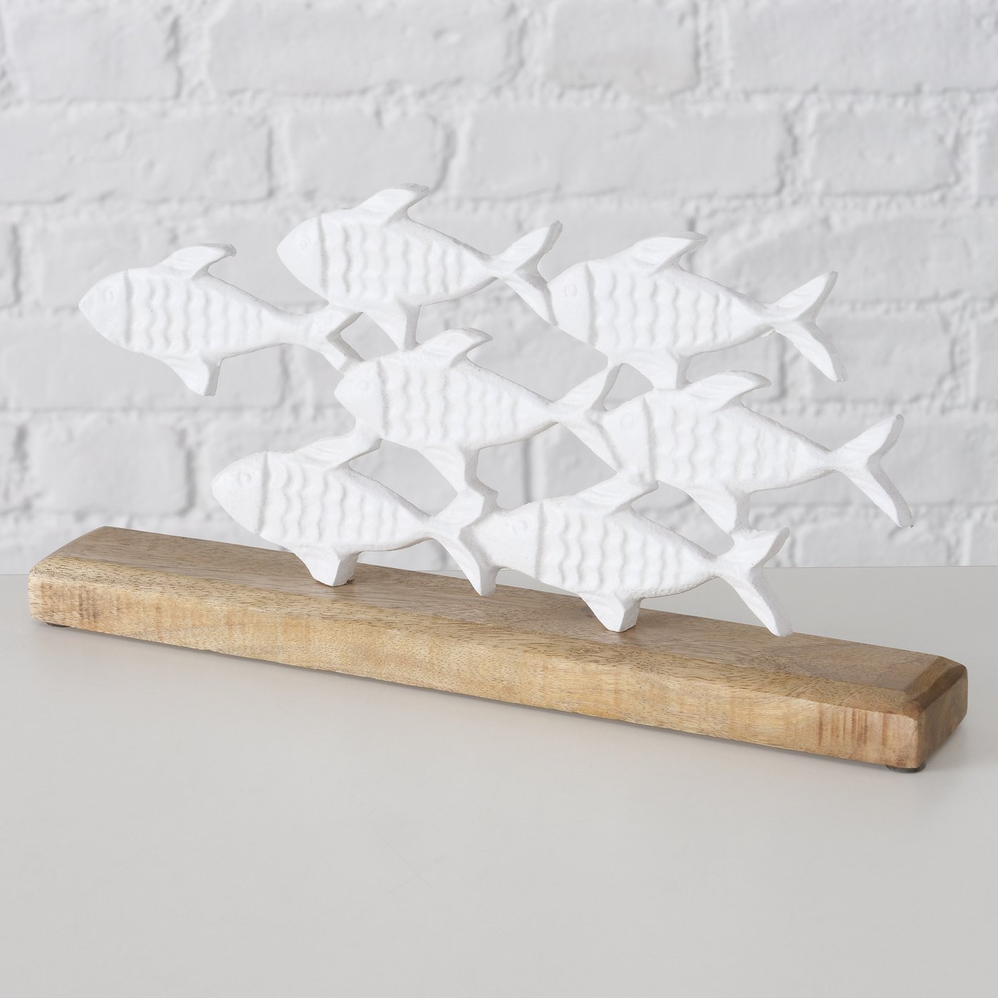 Decoratief object Bubbels, Fish, H 16 cm, Mangohout, Wit