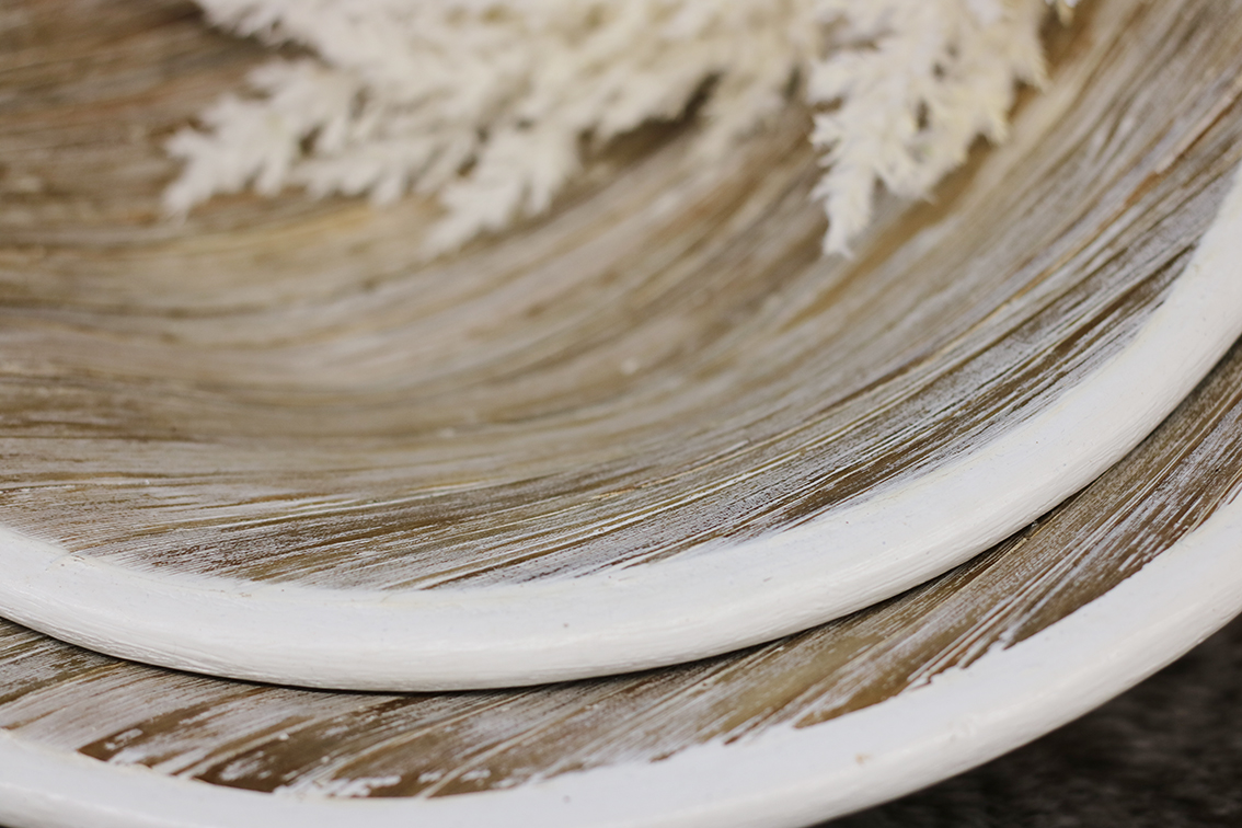 Witte schaal met bamboehout klein - Afbeelding 5