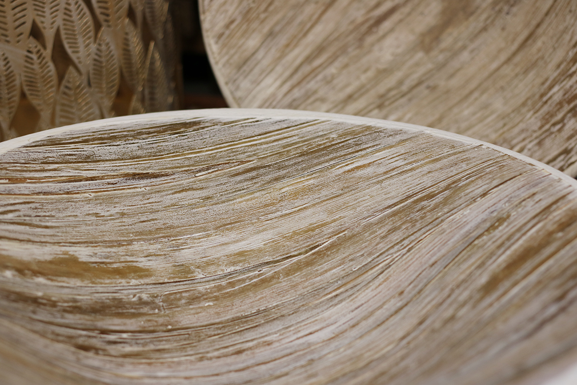 Witte schaal met bamboe hout groot - Afbeelding 5