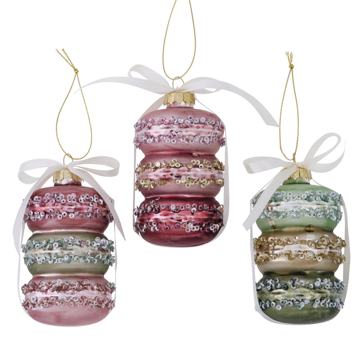 Kersthanger Macaron, 3 ass., macaron, glitter, mat