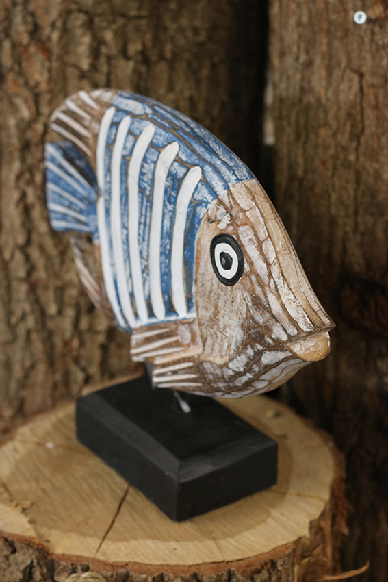 Houten vis op voet D. blauw - Afbeelding 2