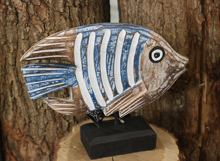 Houten vis op voet D. blauw - Afbeelding 3