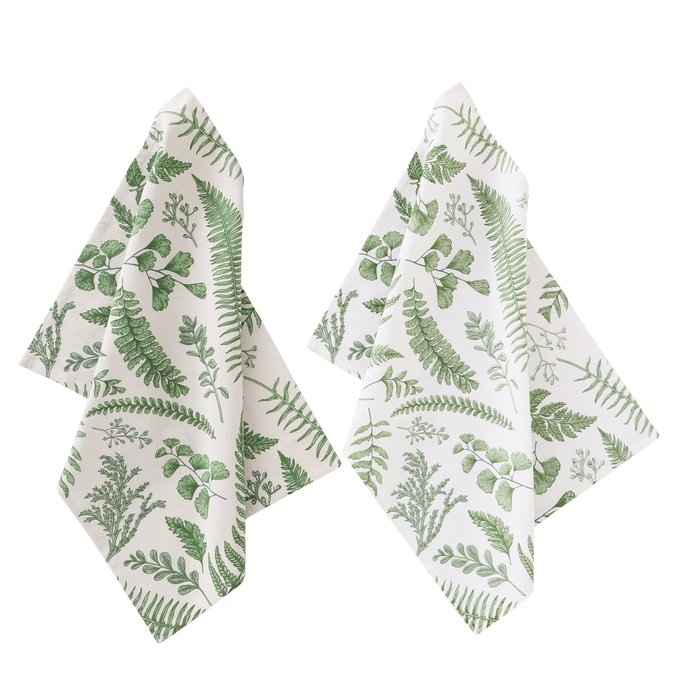 Theedoeken Botanica, 2 p., 100% Katoen, Groen/Wit