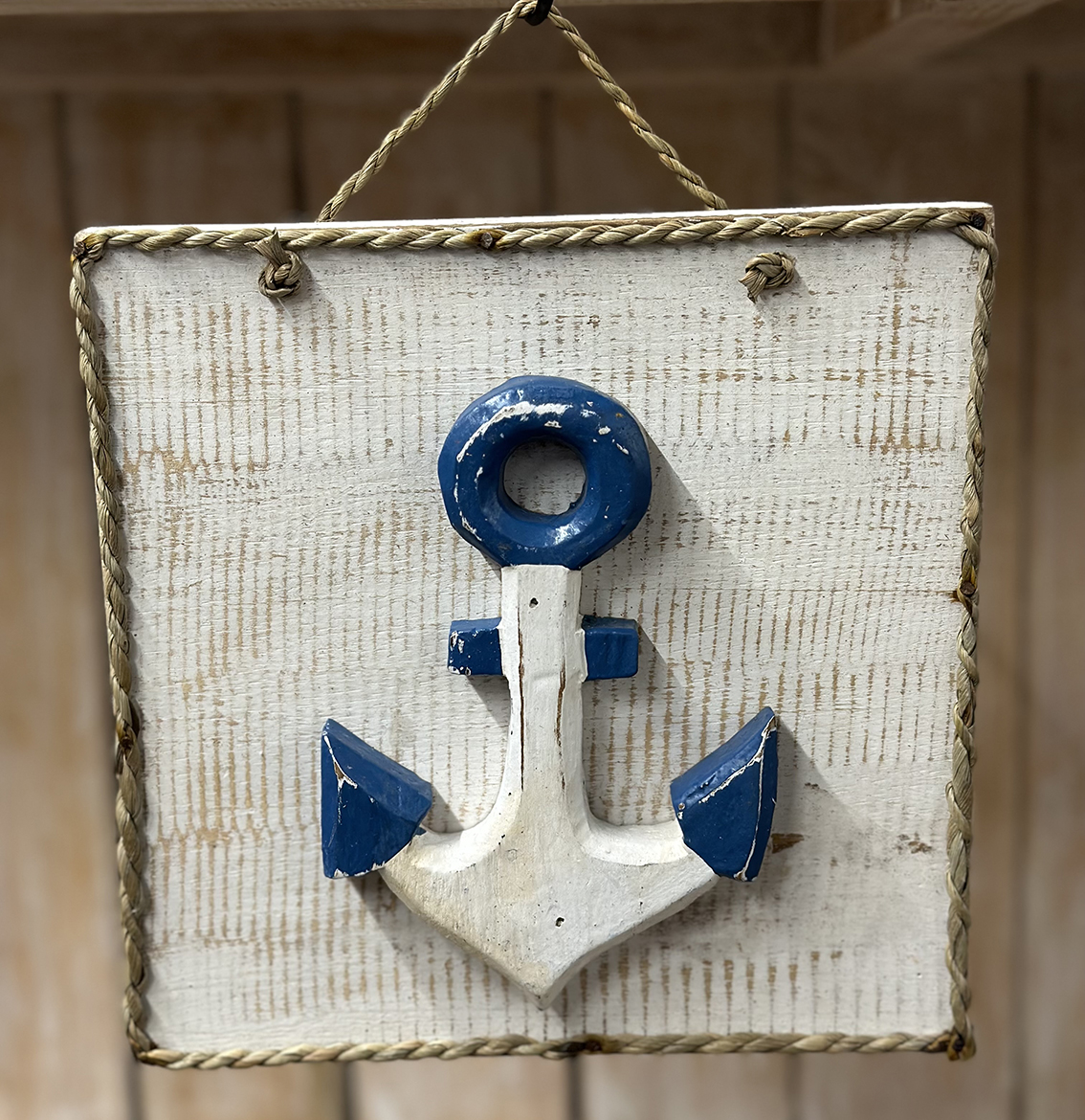 Bordje Touw + Anker 20x20cm Donkerblauw