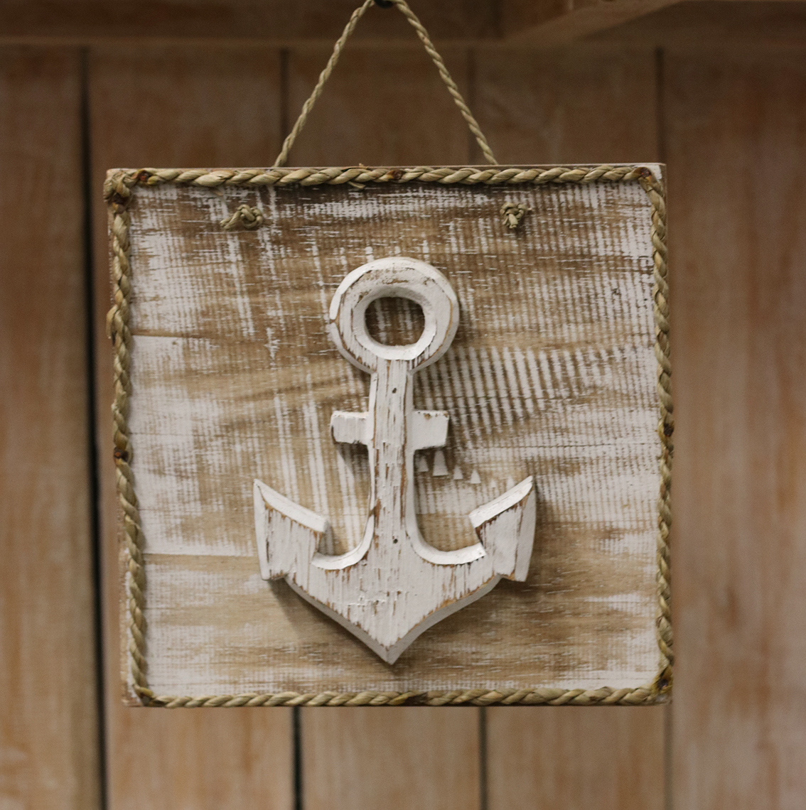 Bordje Touw + Anker 20x20cm Wit