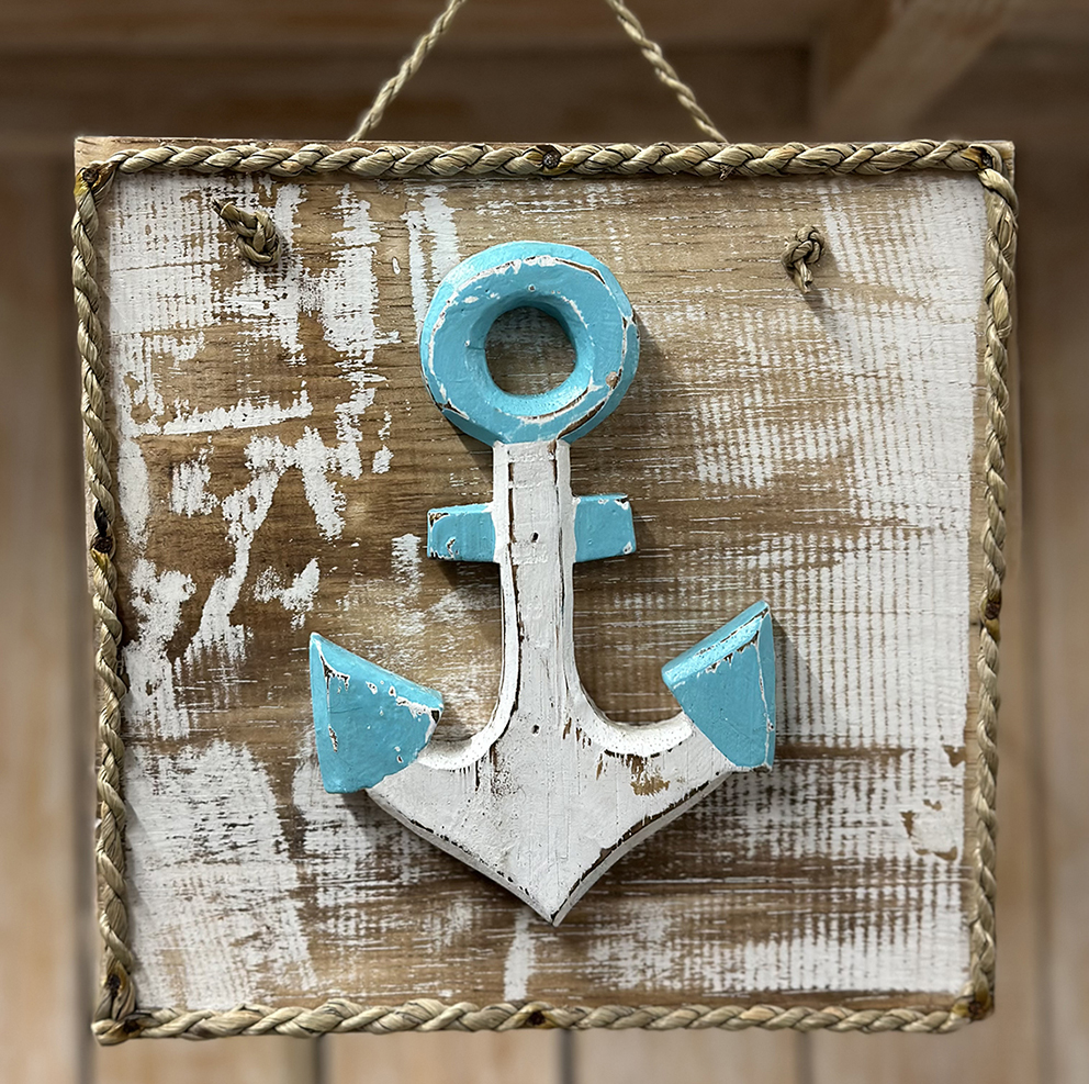 Bordje Touw + Anker 20x20cm Turquoise