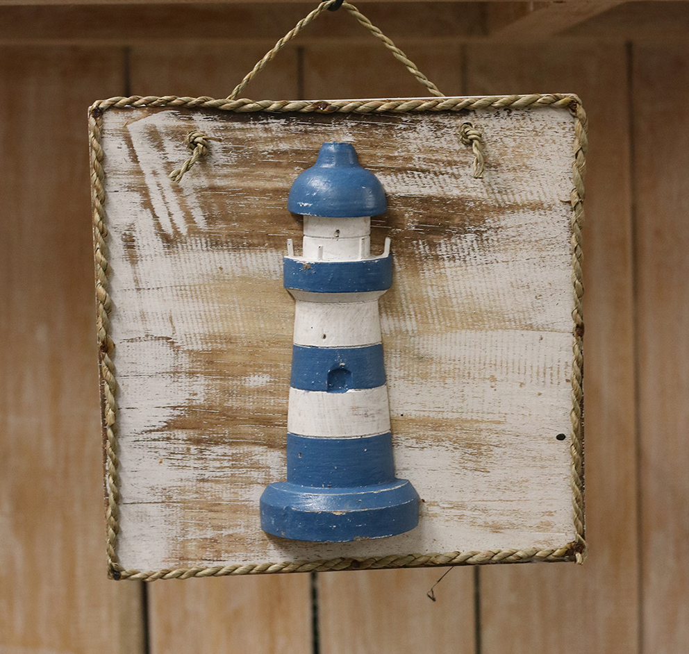 Bordje Touw + Vuurtoren 20x20cm Donkerblauw