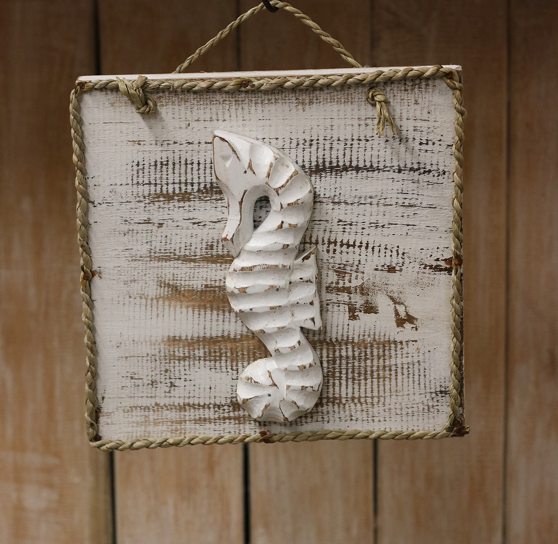 Bordje Touw + Zeepaard 20x20cm Wit