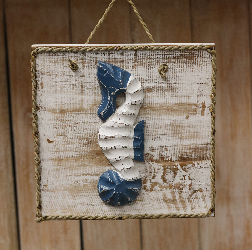 Bordje Touw + Zeepaard 20x20cm Blauw/wit