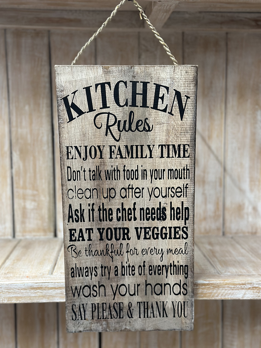 Tekstbord 'Kitchen Rules' 20x40cm