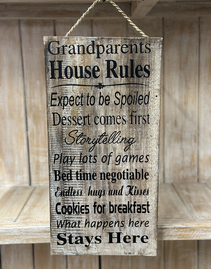 Tekstbord ‘Grandparents Rules’ 20x40cm