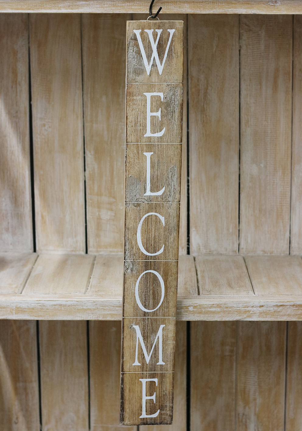 Houten plank Welcome vertikaal naturel/wit ±8x60cm