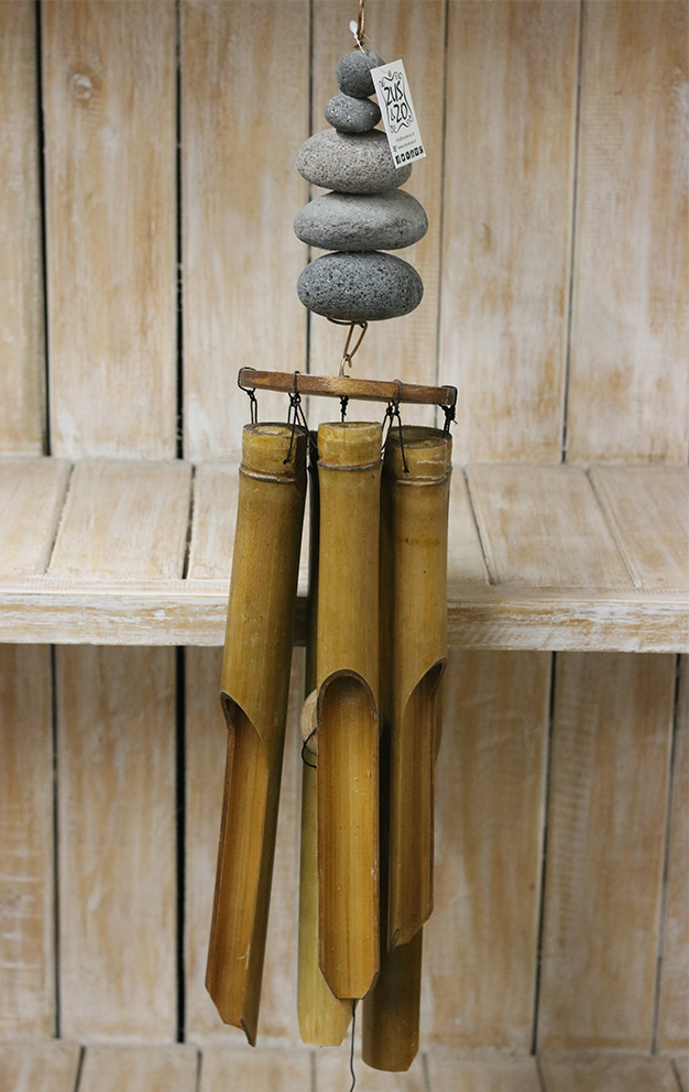 Bamboe windgong met stenen naturel ±40cm
