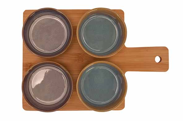 SERVEERPLANK 31X21.5XH1CM BAMBOE + 4BOWLS - Afbeelding 2