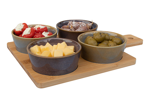 SERVEERPLANK 31X21.5XH1CM BAMBOE + 4BOWLS - Afbeelding 3
