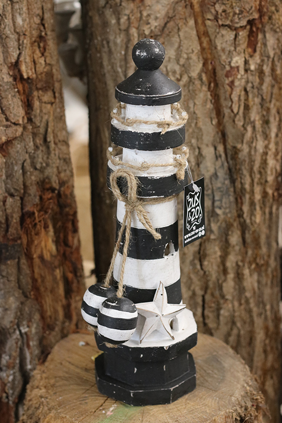 Vuurtoren Hout 30cm Zwart/wit