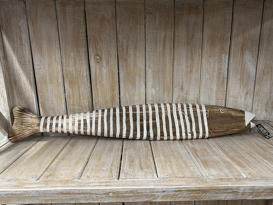 Houten vis gestreept hangend 80cm Bruin