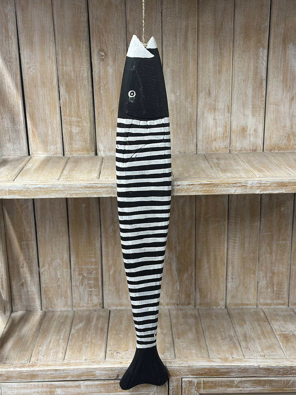 Houten vis gestreept hangend 80cm Bruin - Afbeelding 2