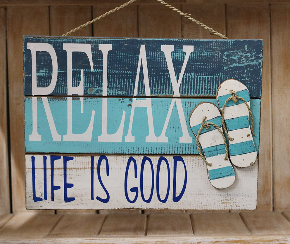 Tekstbord Relax Life Is Good + Slippers 24x30cm