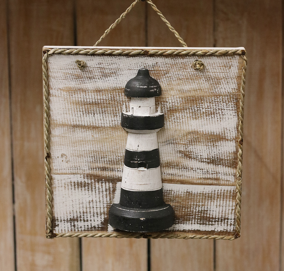 Bordje Touw + Vuurtoren 20x20cm Zwart