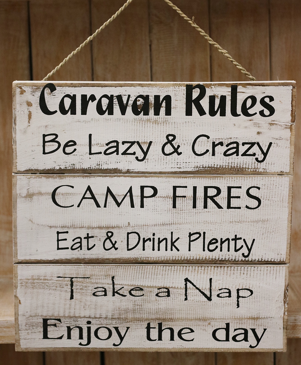 Tekstbord 'Caravan Rules' Wit/zwart