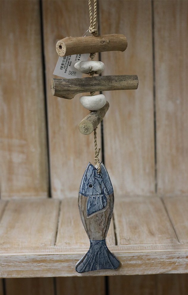 Drijfhouthanger Vis 45cm Blauw