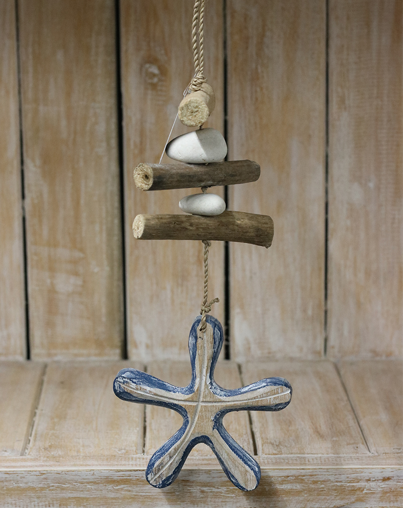 Drijfhouthanger Zeester 45cm Blauw