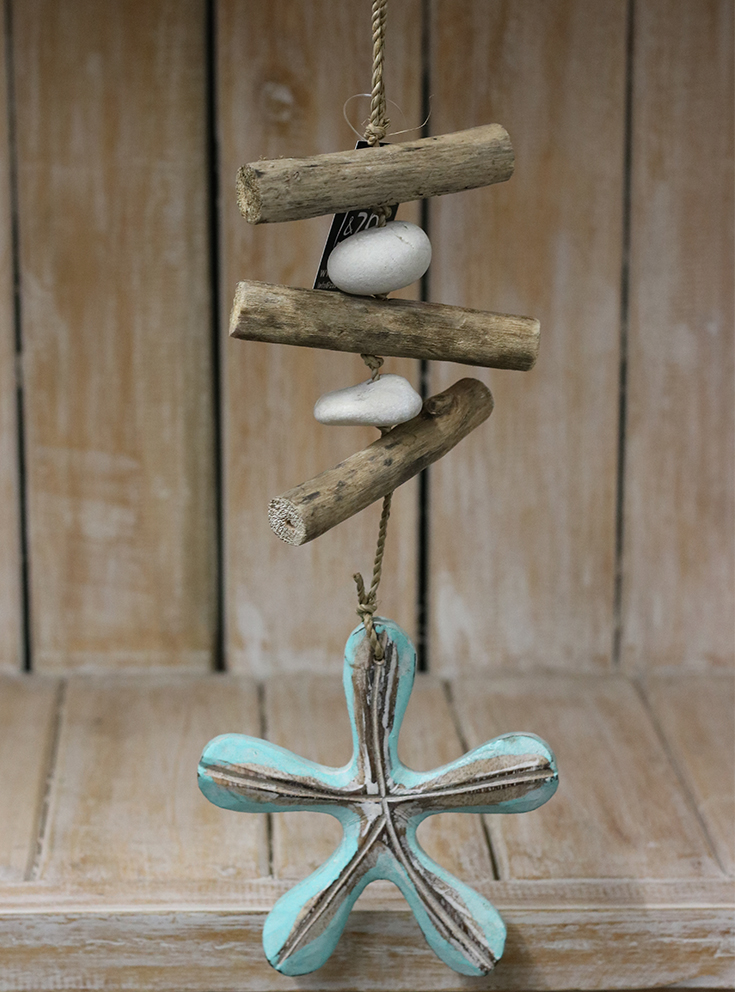 Drijfhouthanger Zeester 45cm Turquoise