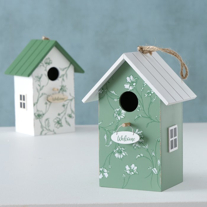 Vogelhuisje Silka | 2 soorten | H 22 cm, MDF, Floraal, Groen/Wit