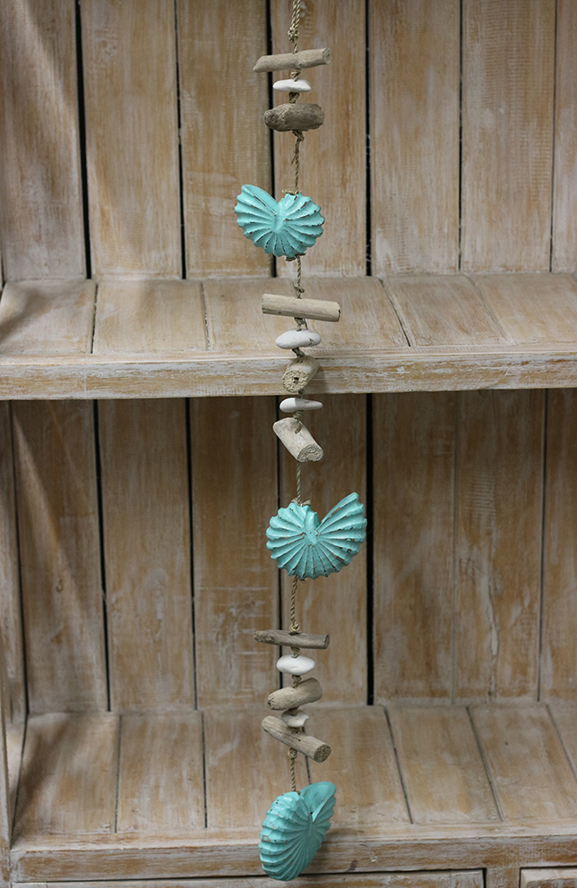 Drijfhout guirlande schelp Turquoise