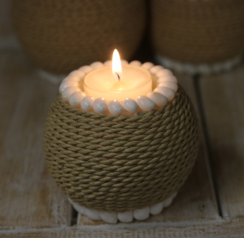 Waxinelichthouder touw + schelp Small - Afbeelding 2