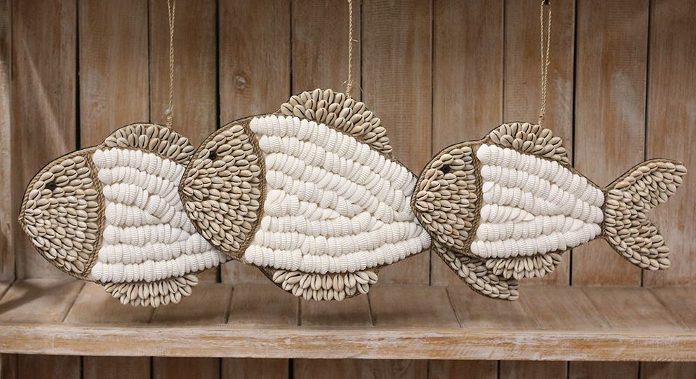 Wanddecoratie vis (schelp wit + donker) Groot - Afbeelding 2