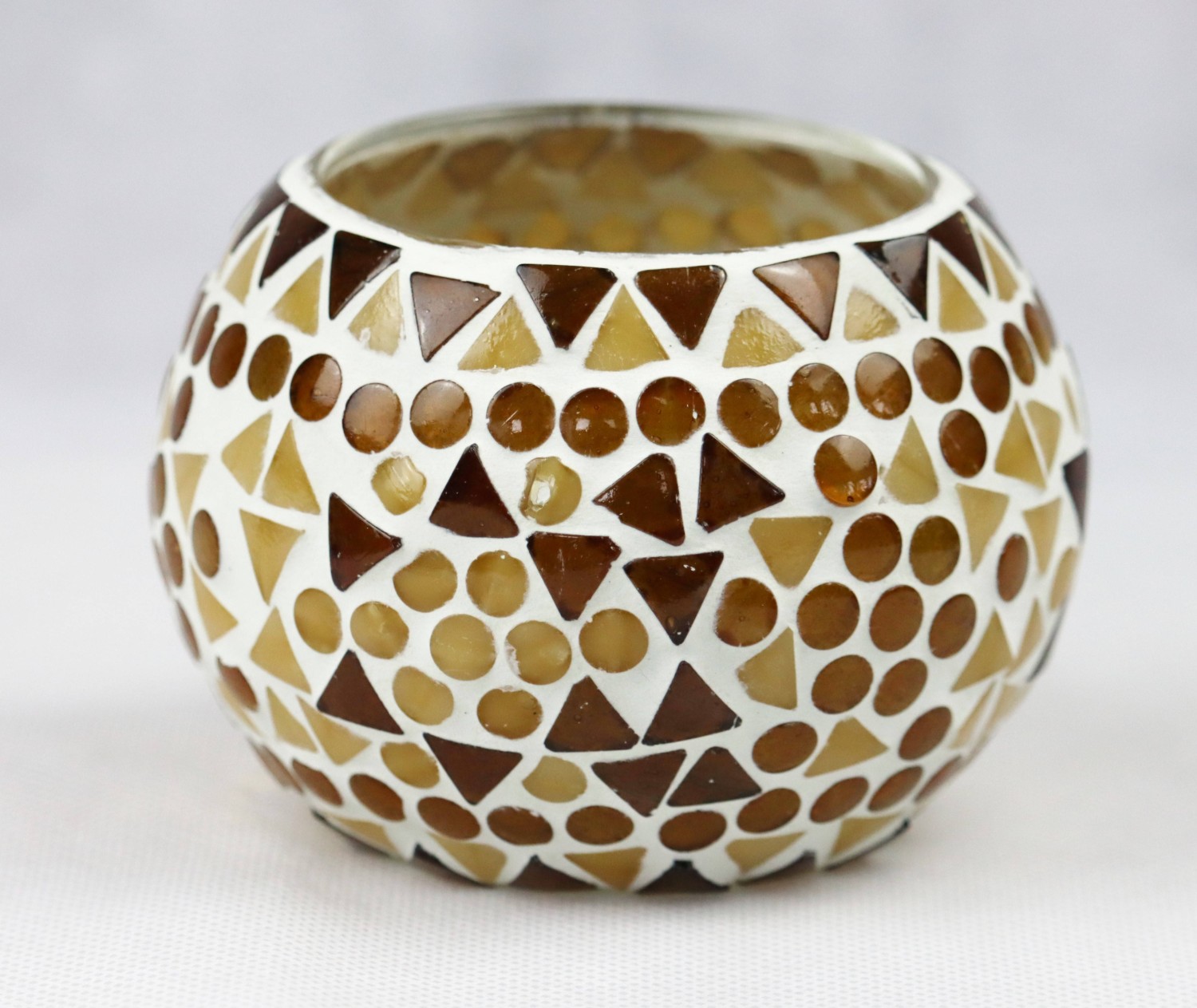 Mozaiek Waxinelichthouder 10 cm bruin/geel
