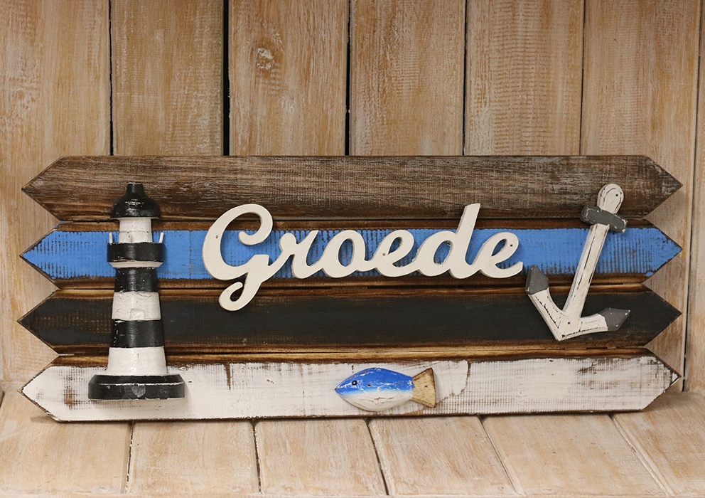 TekstBord hout maritiem 3D Groede ±20x50cm