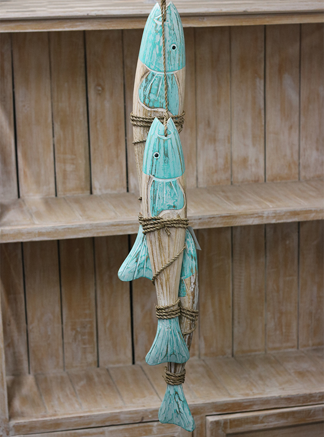 Hanger hout 3 vissen turquoise