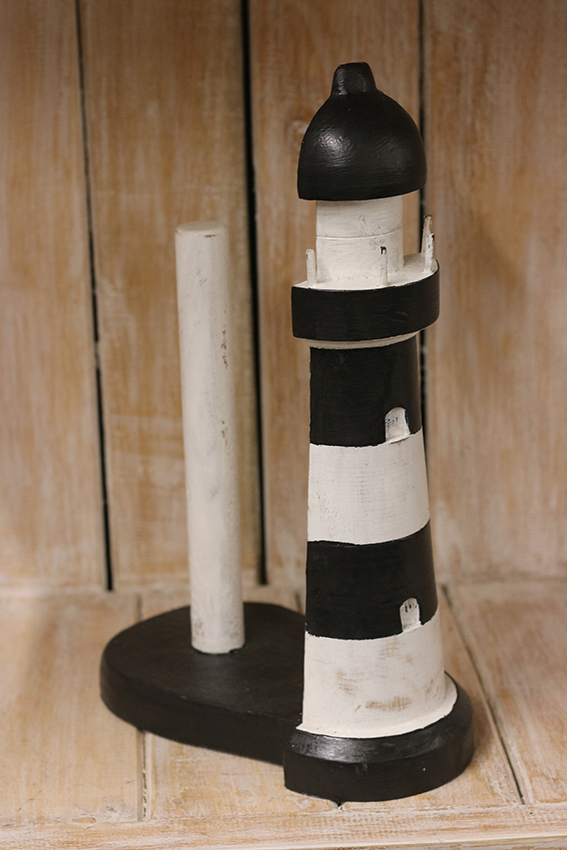 Keukenrolhouder vuurtoren ±35cm zwart/wit