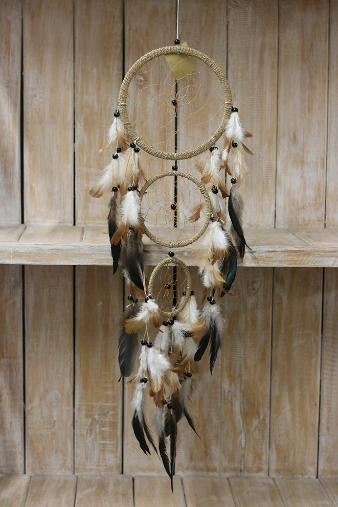 Dromenvanger 3-ling touw bruine veer 16cm bruin