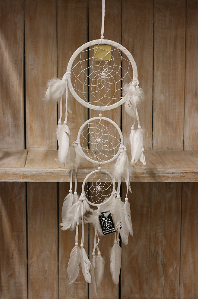 Dromenvanger 3-ling nylon witte veer 16cm wit