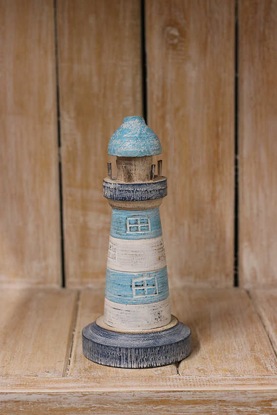 Houten vuurtoren Turquoise/wit Maat M