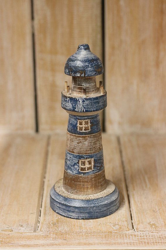 Houten vuurtoren Blauw/naturel Maat S