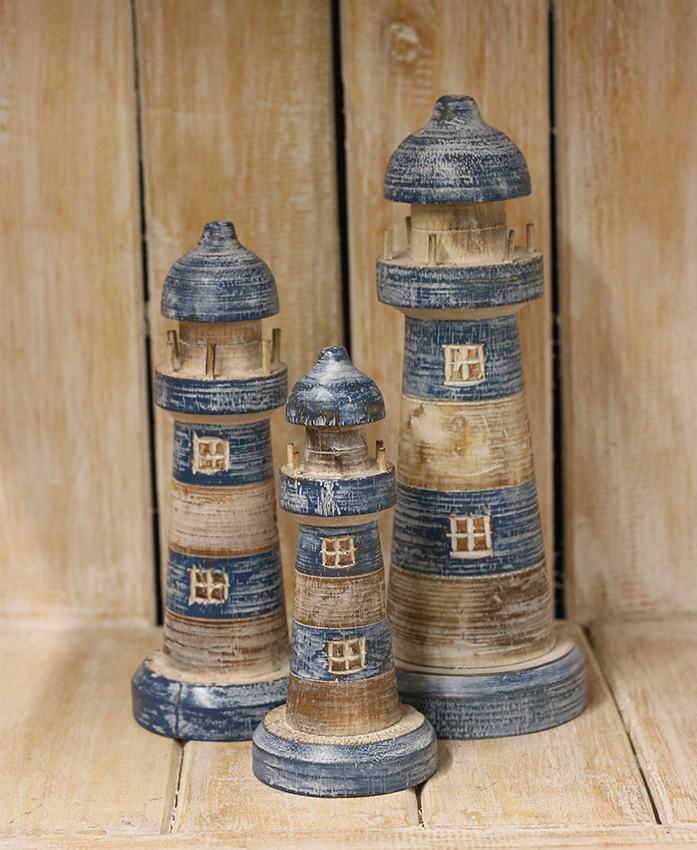 Houten vuurtoren Blauw/naturel Maat S - Afbeelding 2